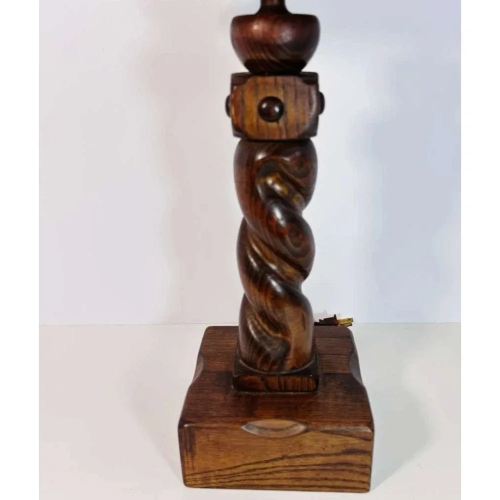 Hand-Carved Barley Twist Wood Table Lamp  17